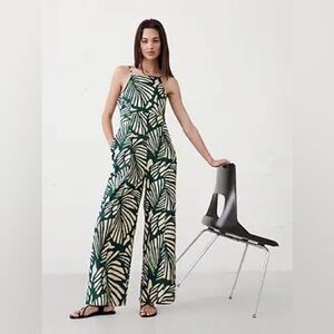 Women's Green Leaf Print Jumpsuit